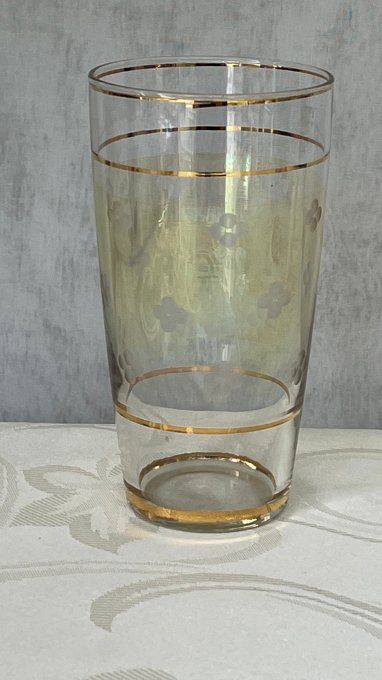 Trio de verres orangeade vintage teintés dans la masse à liserés dorés
