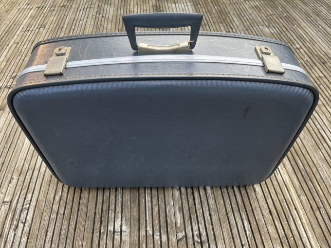 Valise bleue / grise d'hôtesse de l'air, grand modèle, vintage, années 60-70