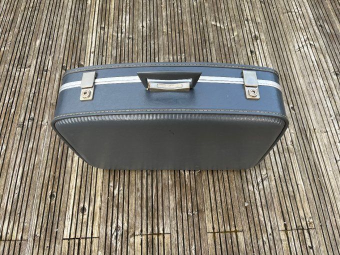 Valise bleue / grise d'hôtesse de l'air, grand modèle, vintage, années 60-70