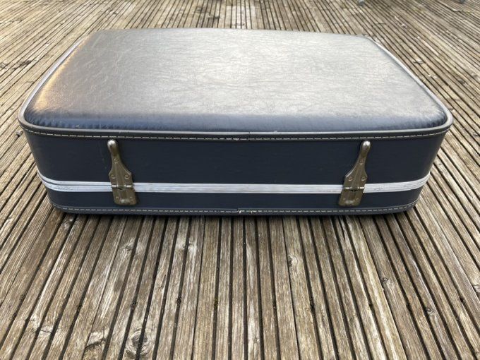 Valise bleue / grise d'hôtesse de l'air, grand modèle, vintage, années 60-70