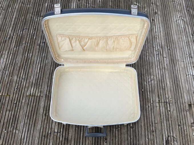 Valise bleue / grise d'hôtesse de l'air, grand modèle, vintage, années 60-70
