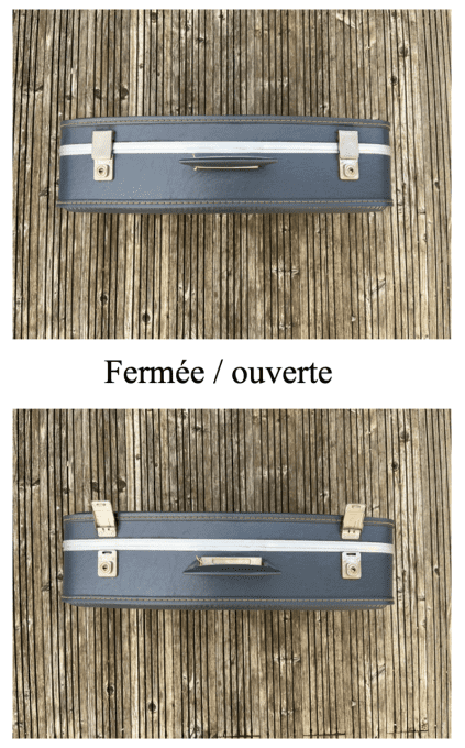 Valise bleue / grise d'hôtesse de l'air, grand modèle, vintage, années 60-70