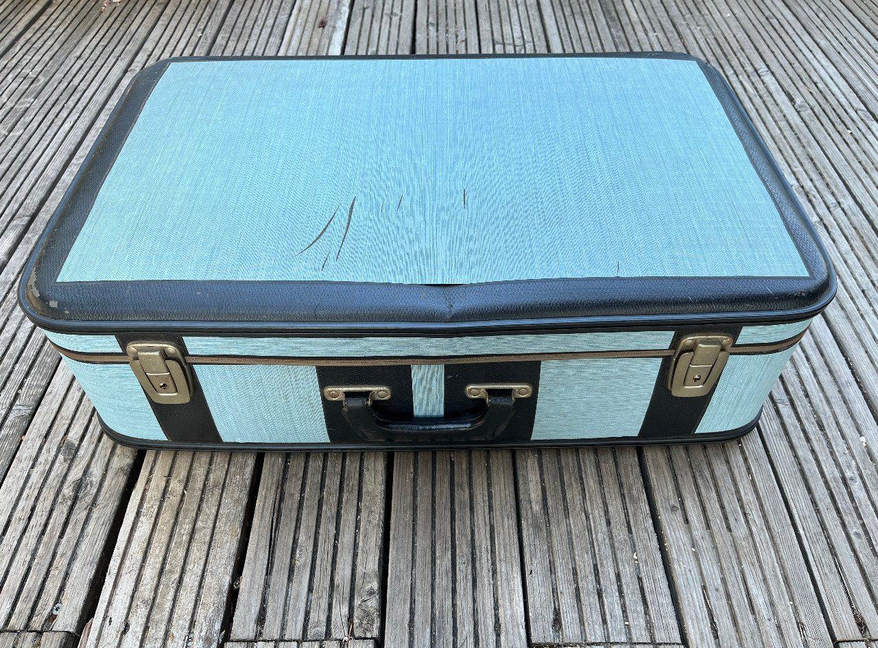 Valise rigide vintage bicolore bleue et noire