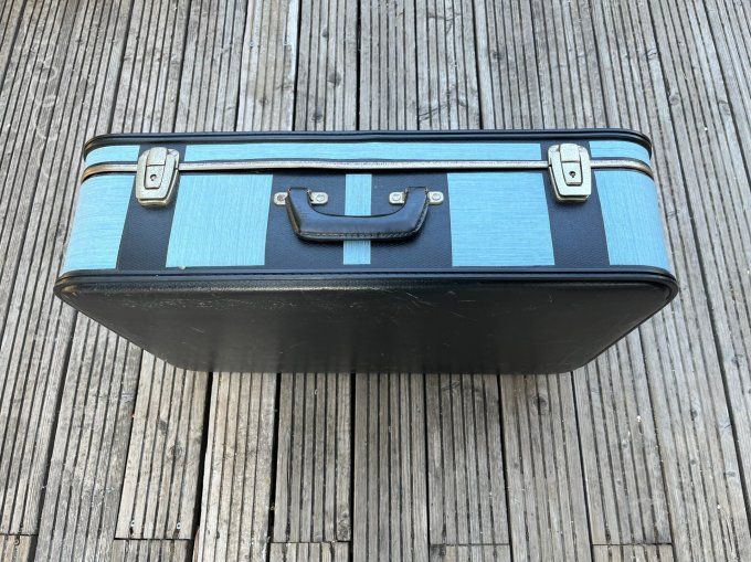 Valise rigide vintage bicolore bleue et noire