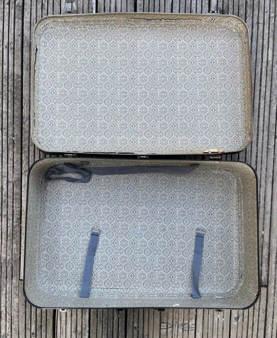 Valise rigide vintage bicolore bleue et noire