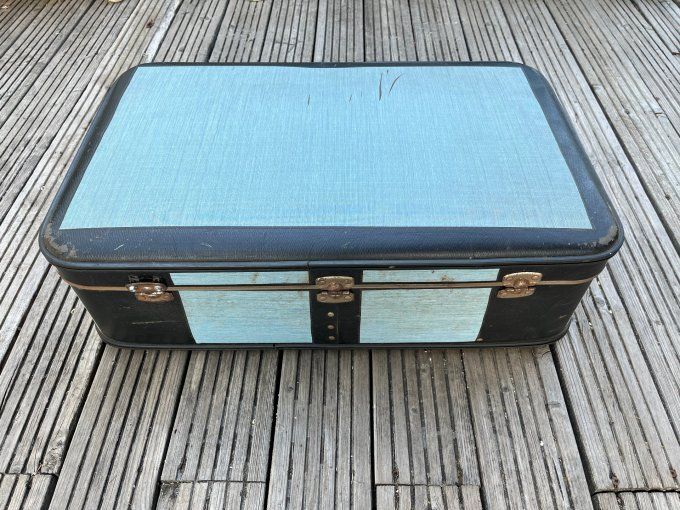 Valise rigide vintage bicolore bleue et noire