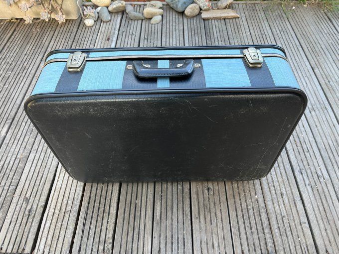 Valise rigide vintage bicolore bleue et noire