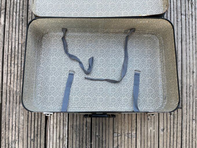 Valise rigide vintage bicolore bleue et noire