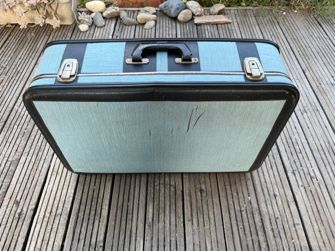 Valise rigide vintage bicolore bleue et noire