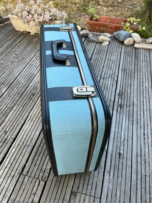 Valise rigide vintage bicolore bleue et noire