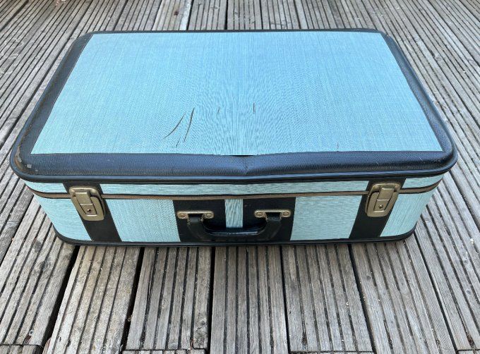 Valise rigide vintage bicolore bleue et noire