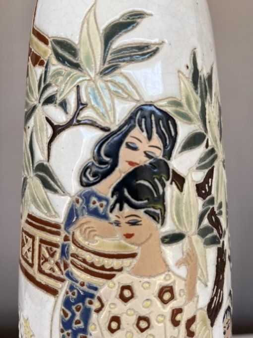 Vase asiatique vintage en céramique, du Vietnam, années 60