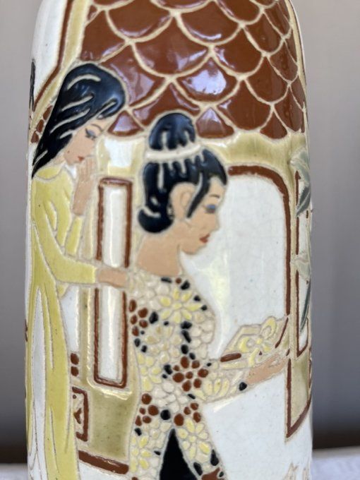 Vase asiatique vintage en céramique, du Vietnam, années 60