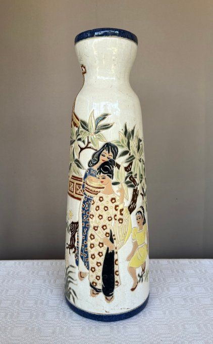 Vase asiatique vintage en céramique, du Vietnam, années 60