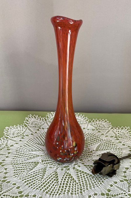Vase soliflore vintage, en verre soufflé, style Murano ou La Rochère