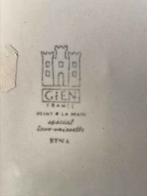 Beau plat à tarte vintage, céramique de Gien modèle Etna