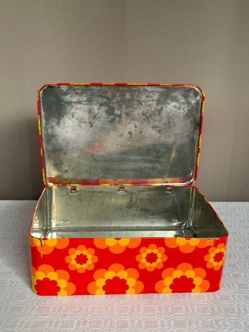 Boite à biscuit grand format, MASSILY FRANCE, à décor fleurs oranges, vintage