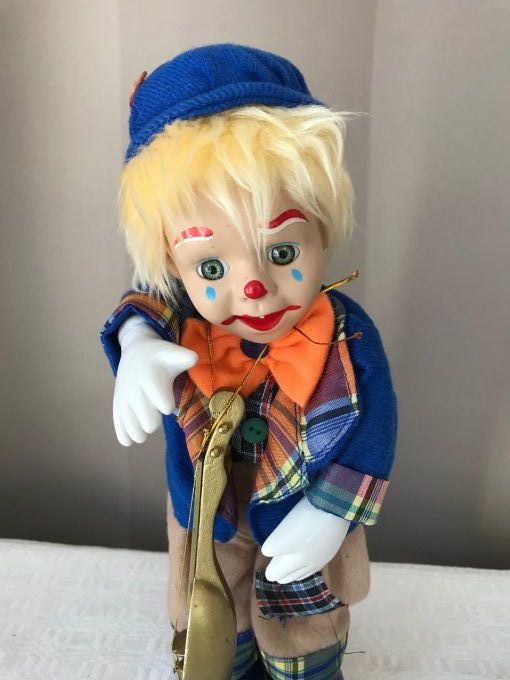 Clown, automate en porcelaine, musical, Vintage