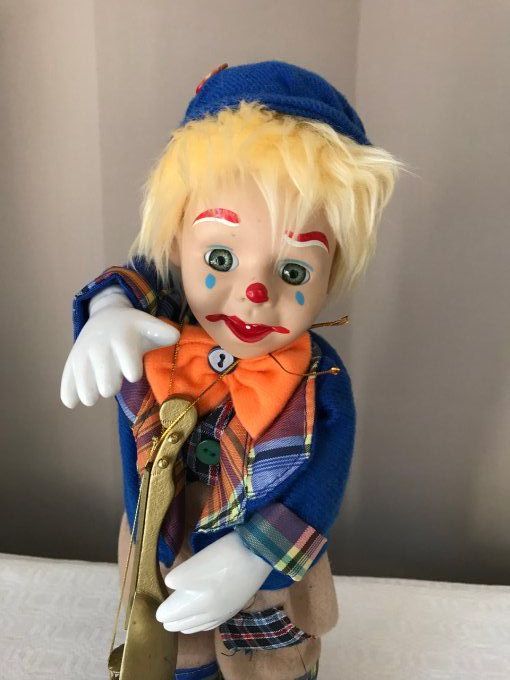 Clown, automate en porcelaine, musical, Vintage