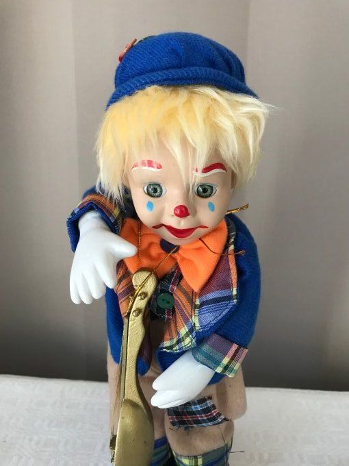 Clown, automate en porcelaine, musical, Vintage