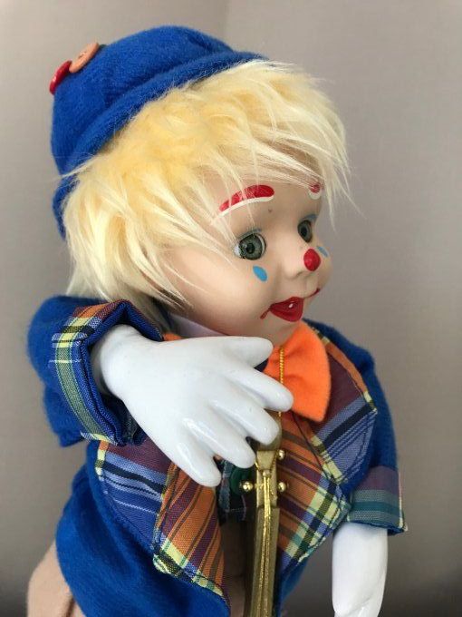 Clown, automate en porcelaine, musical, Vintage