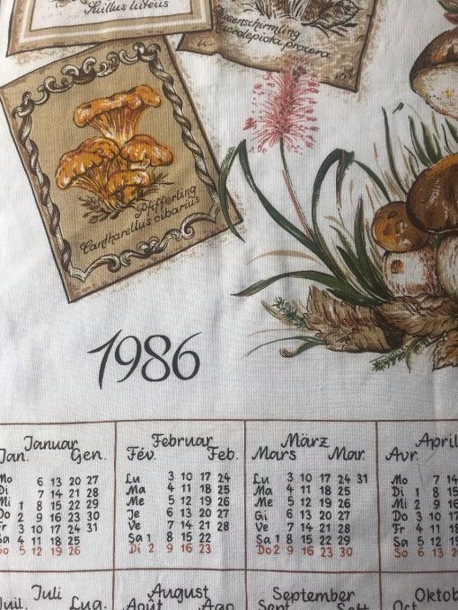 Torchons vintage, calendrier 1985, 1986 ou 2000, au choix