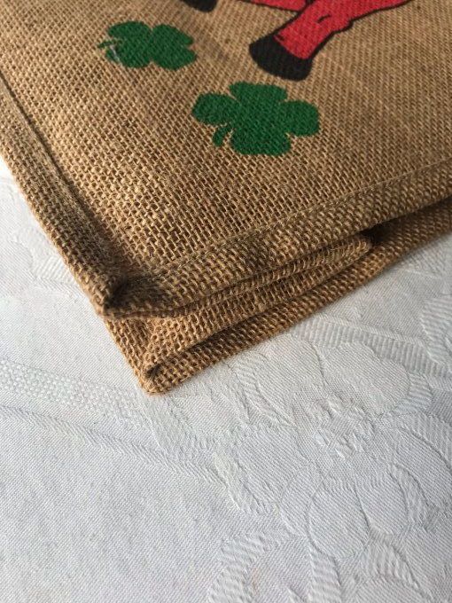 Sac, cabat en jute, motifs Vache et trèfles à 4 feuilles