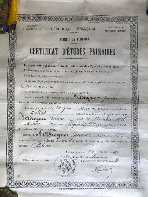 Vieux papiers, Anciens diplômes d'études, d'aptitude, de maitresse