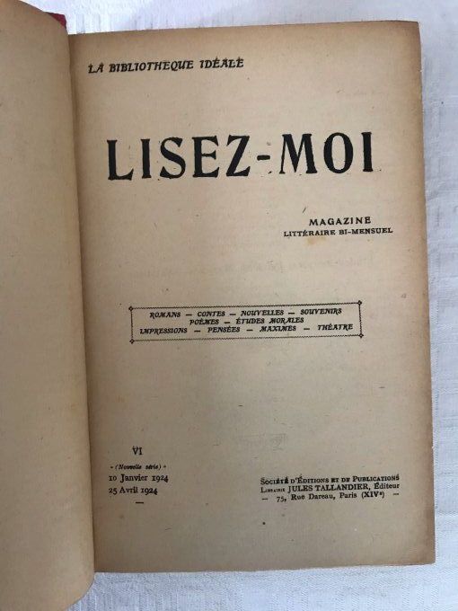 Livre, Lisez-moi, VI 1924, La Bibliothèque idéale. Magazine littéraire