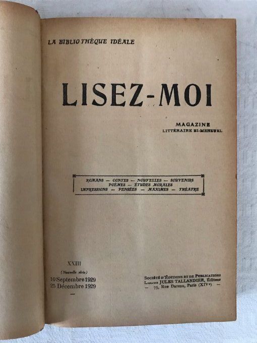 Livre, Lisez-moi, XXIII 1929, La Bibliothèque idéale. Magazine littéraire
