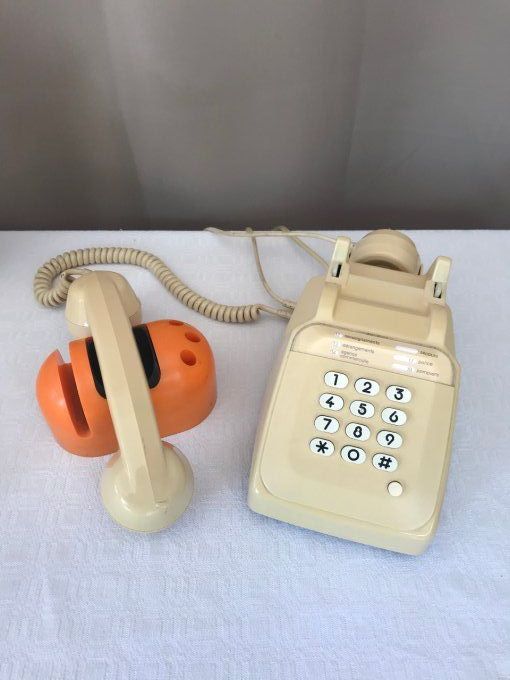 Téléphone à touches vintage avec écouteur supplémentaire, Socotel S63