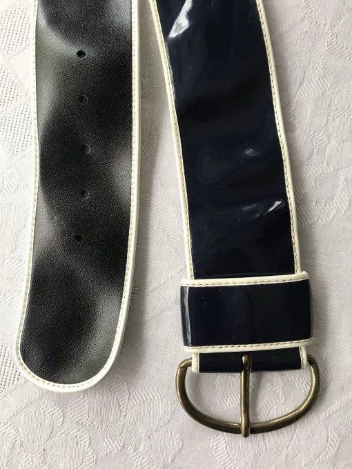 Ceinture vintage, vinyle bleu marine 