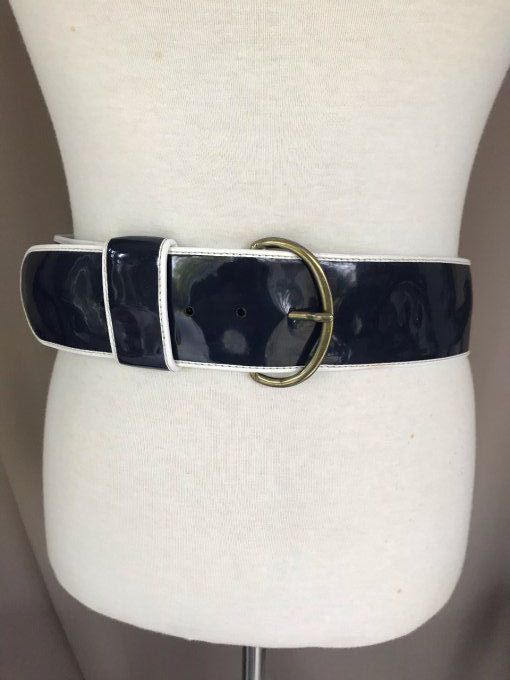 Ceinture vintage, vinyle bleu marine 