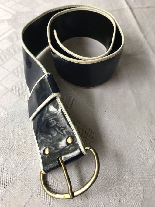 Ceinture vintage, vinyle bleu marine 