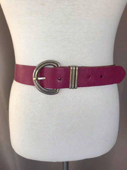 Ceinture vintage en cuir, rose pourpre avec motifs cachemire