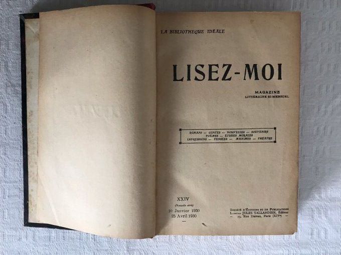 Livre, Lisez-moi, XXIV 1930, La Bibliothèque idéale. Magazine littéraire