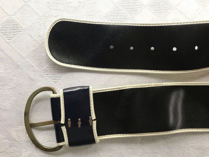 Ceinture vintage, vinyle bleu marine 